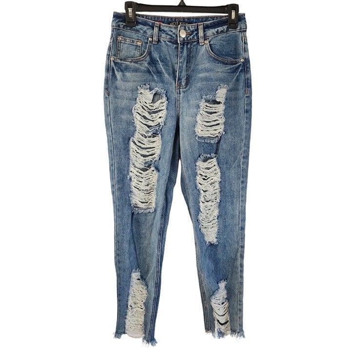 Hot Kiss High Rise Mom Jeans Distressed Junior´s S