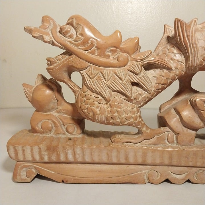 Vintage Hand Carved Wooden Dragon Folk Art Sculpture - 12