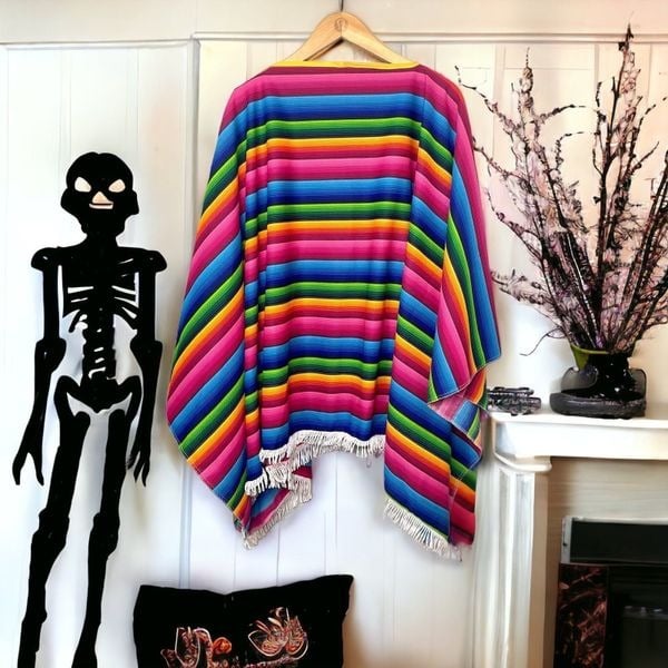Skeleteen Mexican Serape Poncho Halloween Costume Rainbow Stripe Adult Unisex GjH3gNdrT