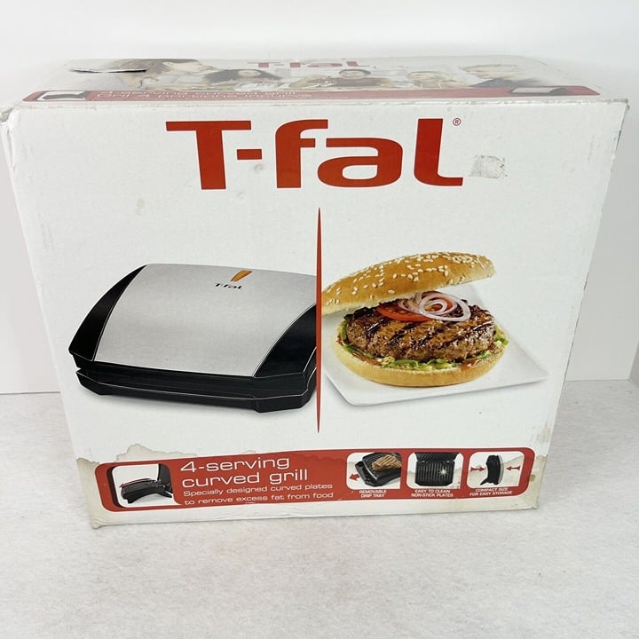 T-Fal 4 Serving Portable Curved Grill Griddle With Non-Stick Plates abxgvBNpv
