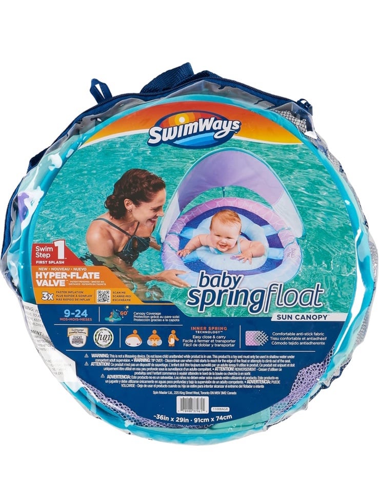 Swimways Sun Canopy Inflatable Infant Spring Float for Infants 9-24 Months, Merm BXlGogNLL