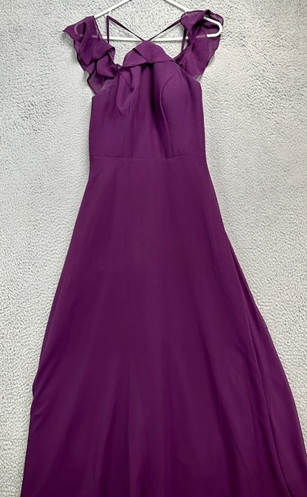 Azazie Dress Women A2 Purple Ruffle Sleeve A-Line Maxi 