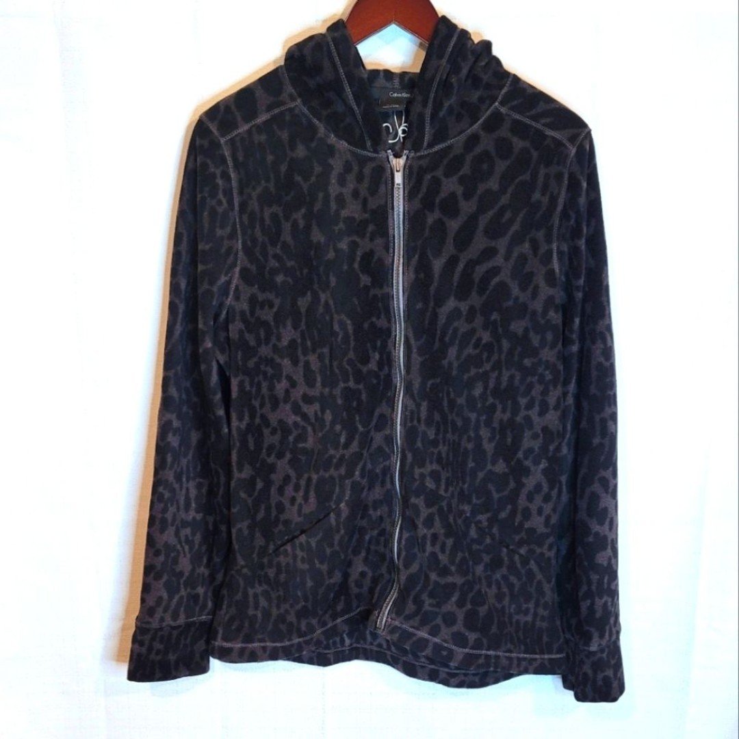 Calvin Klein Animal Print Fleece Zip-Up Hooded Jacket S
