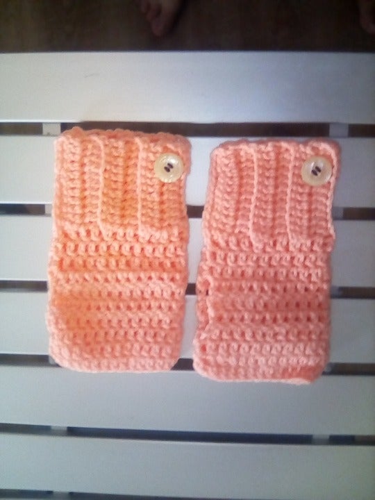 Peach Handmade Crocheted Fingerless Gloves aGjLTQV1v