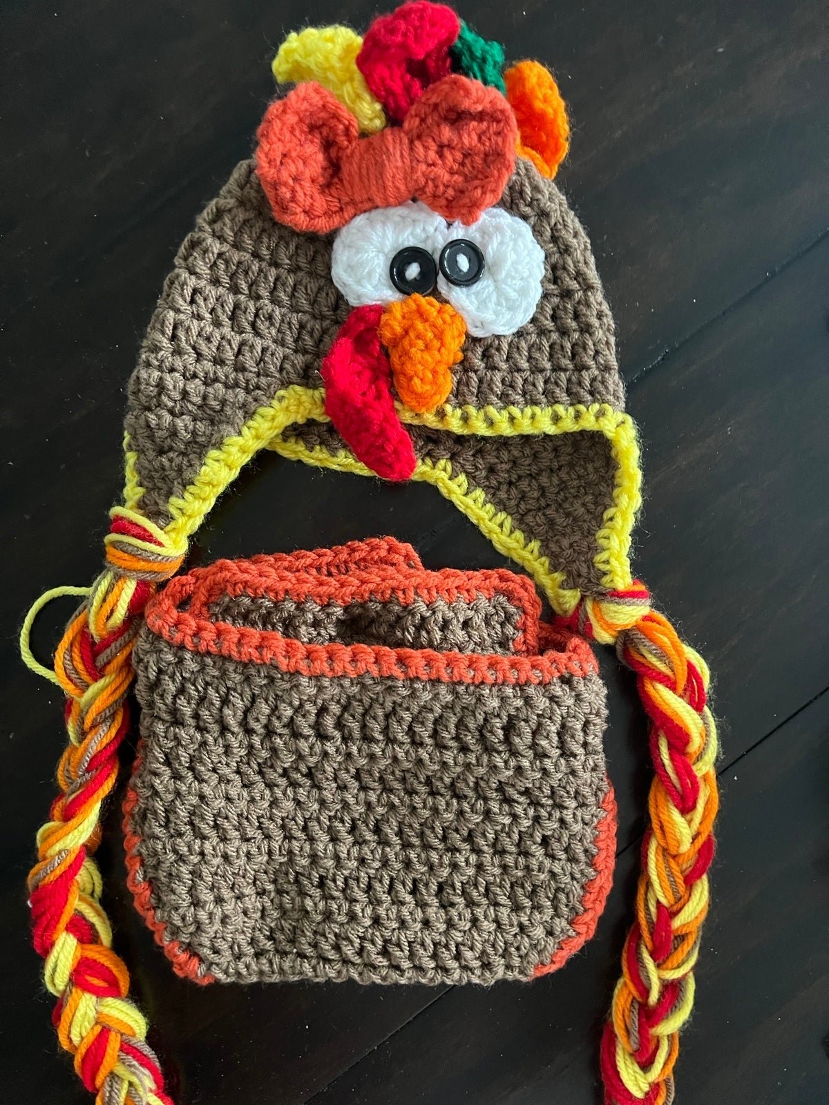 Newborn crochet turkey hat with bow and diaper cover (girl) GE6AQIWXv