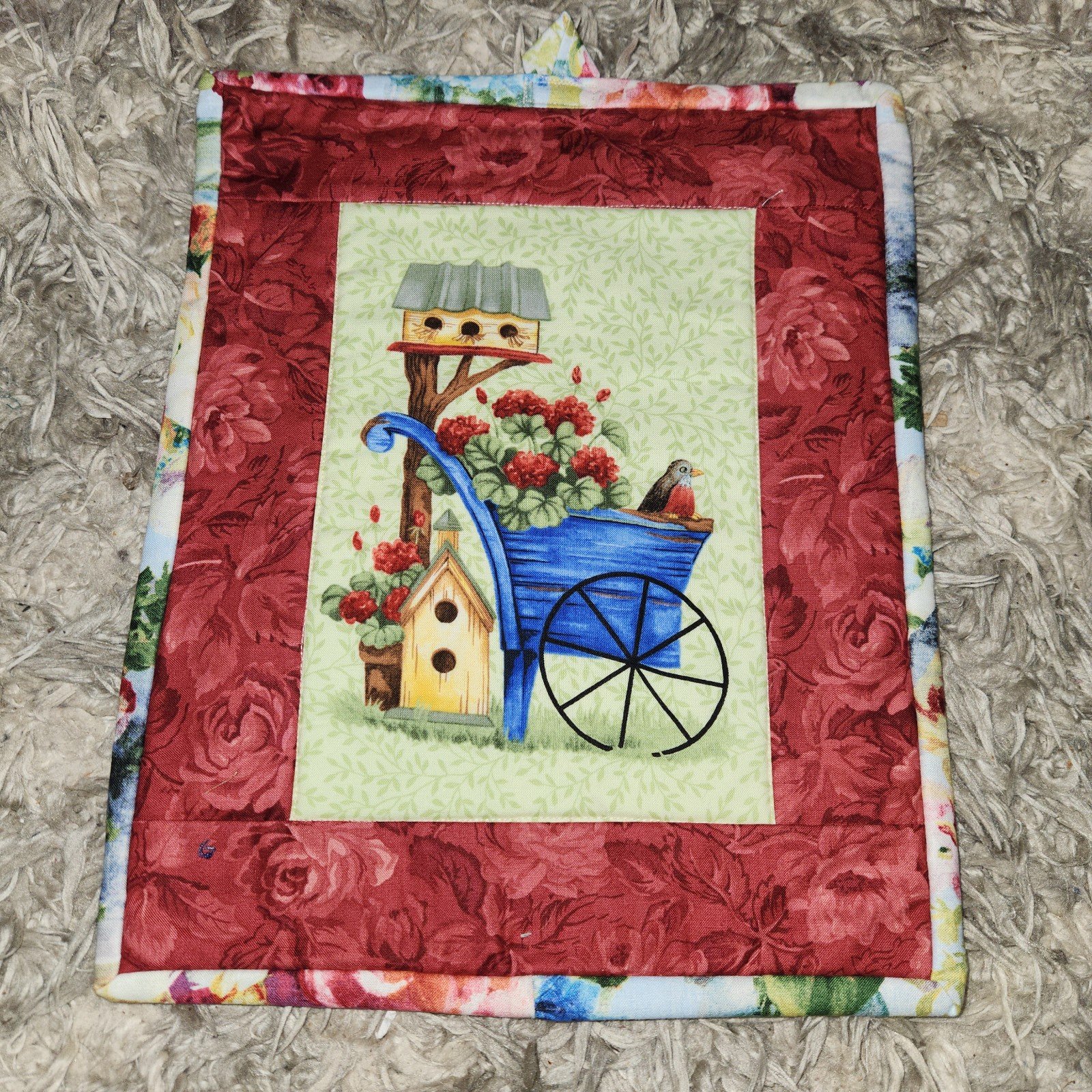 Quilted Patchwork Wall Hanging Bird House 14x11 Inch eZ