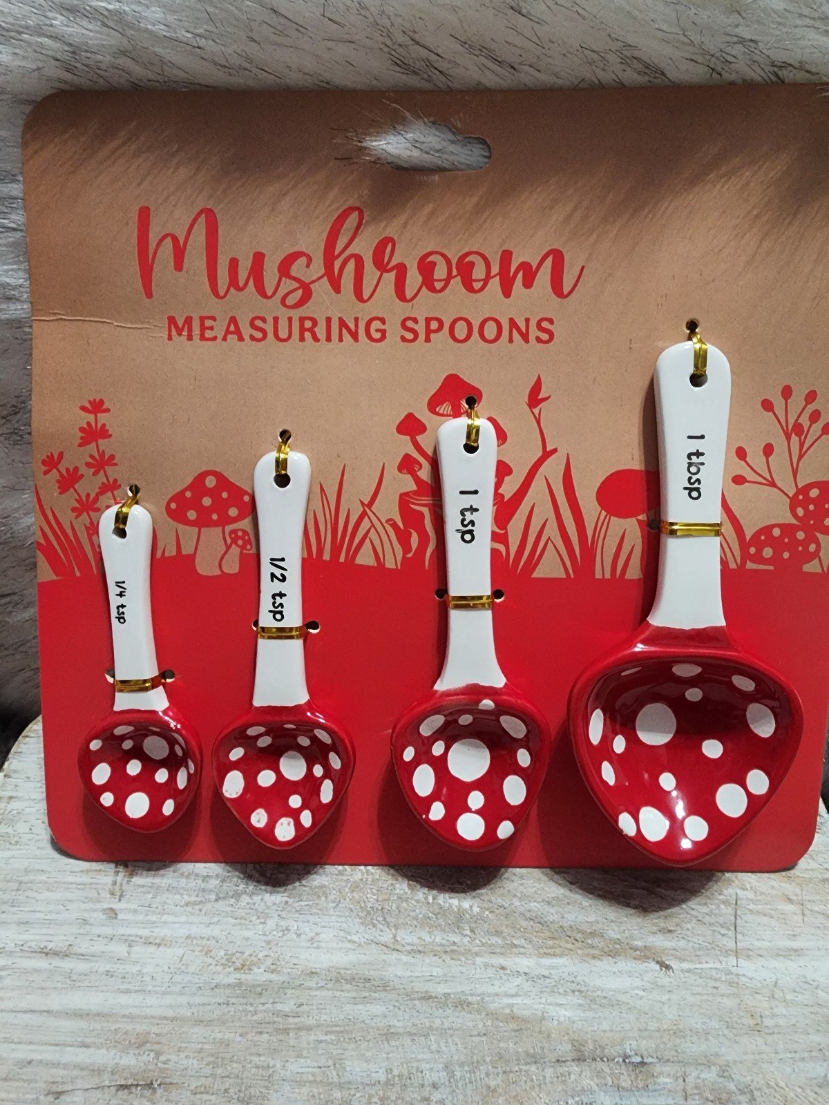 Set of (4) Ceramic Mushroom Measuring Spoons 6RSWyBkEW