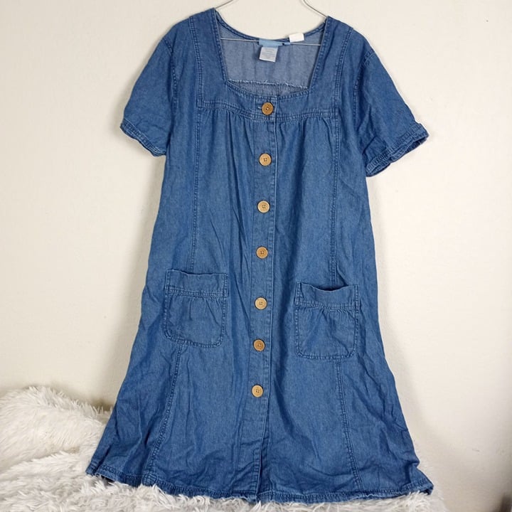 Koret Petite XL Denim Button Front Dress Cotton Front P