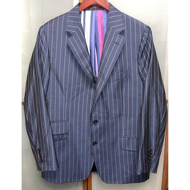 Etro Milano Men Blue Pinstripe Wool Blend Sport Coat Blazer Jacket US 46L EU 56L 36MvmOjbm