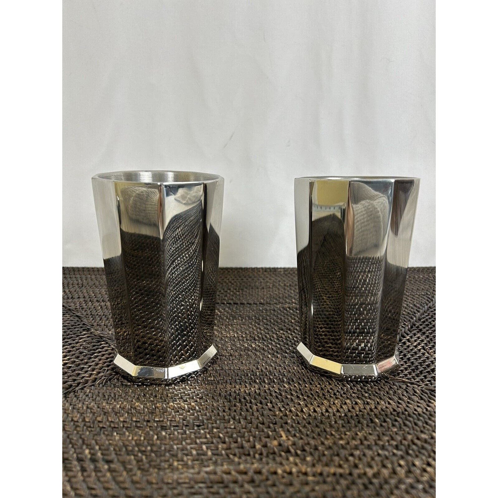 Set 2 Restoration Hardware Faceted Tumbler Polished Nickel Bath Accessory 33301CPop