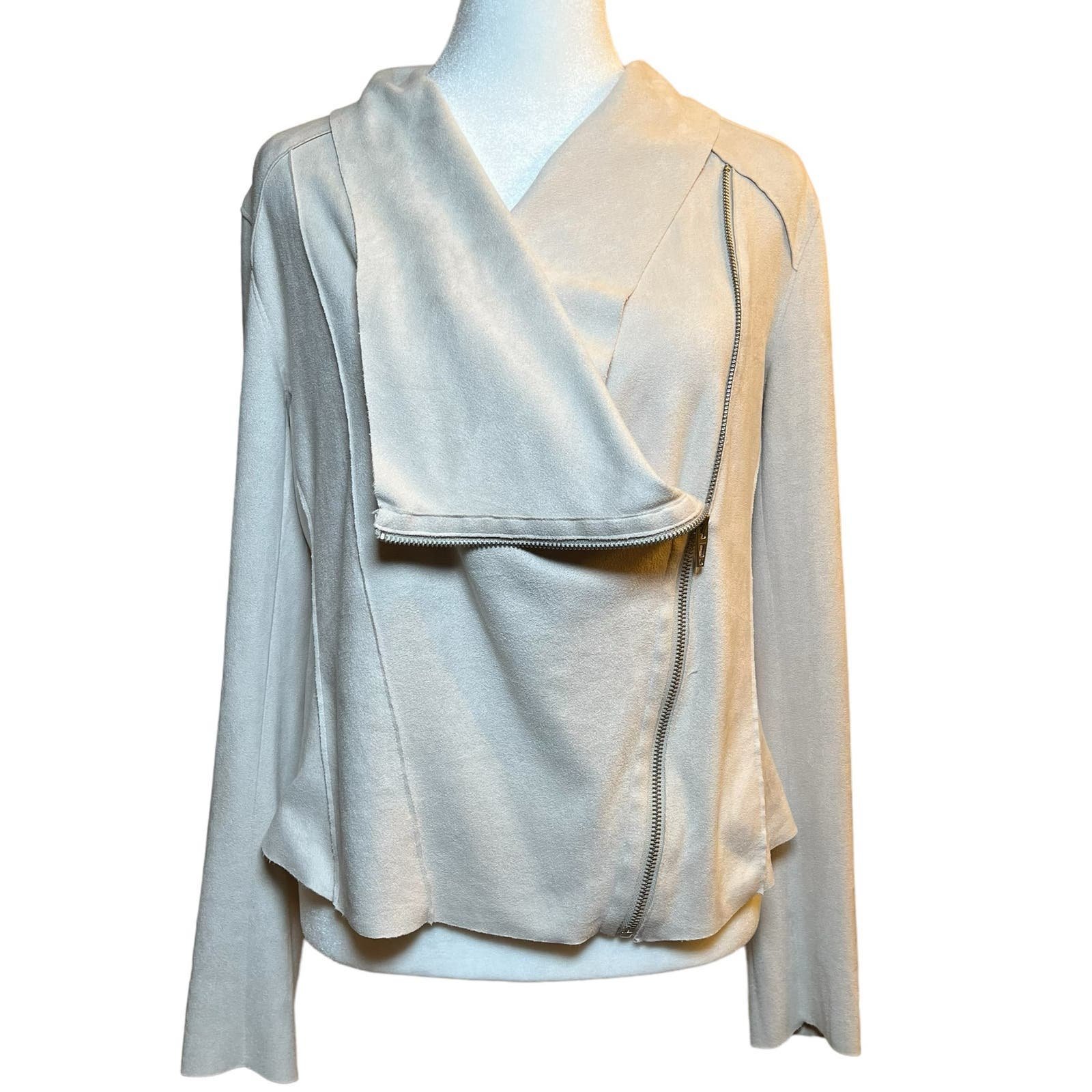 BlancNYC Asymmetrical Zip Drape Front Faux Suede Jacket Creme Size Medium FORbkIFW1