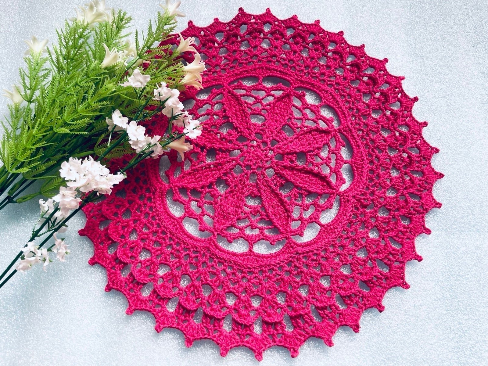 Mandala Handmade crochet pink round 11 5/8” doily 1uZafK20M