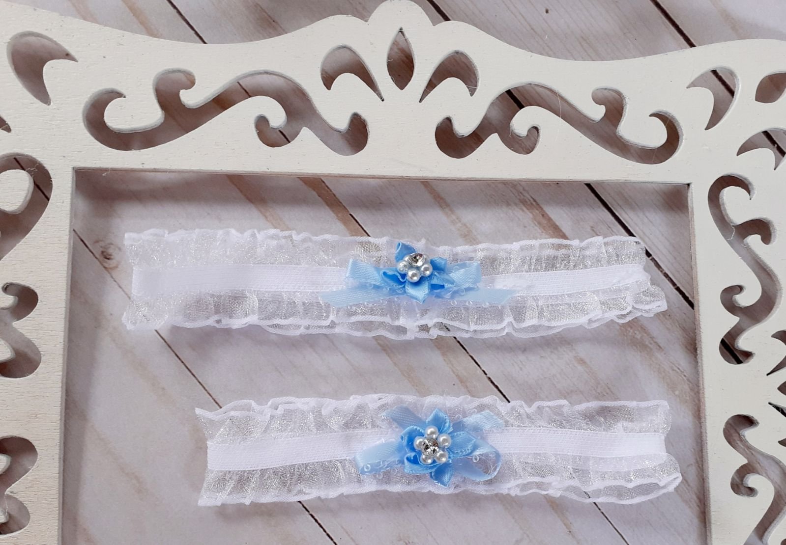 White lace/blue chiffon bow bridal garte GcTGwm0mP