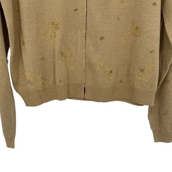 Main Line By Eagles Eye Silk Blend Beaded Mistletoe Cardigan Sweater NWT Gold Gc57gWaxQ