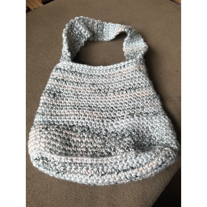 Handmade blue grey crochet shoulder bag 7oifkQBSR