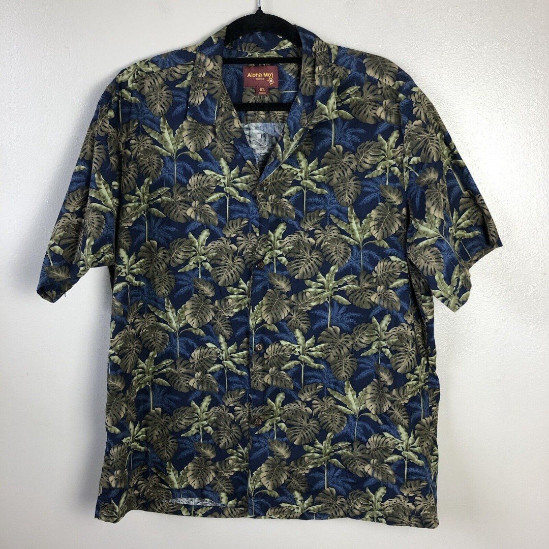 Aloha Moi Hawaiian Shirt Mens XL Tropical Palm Leaf Button Front Vacation Beachy DwZV6ws88