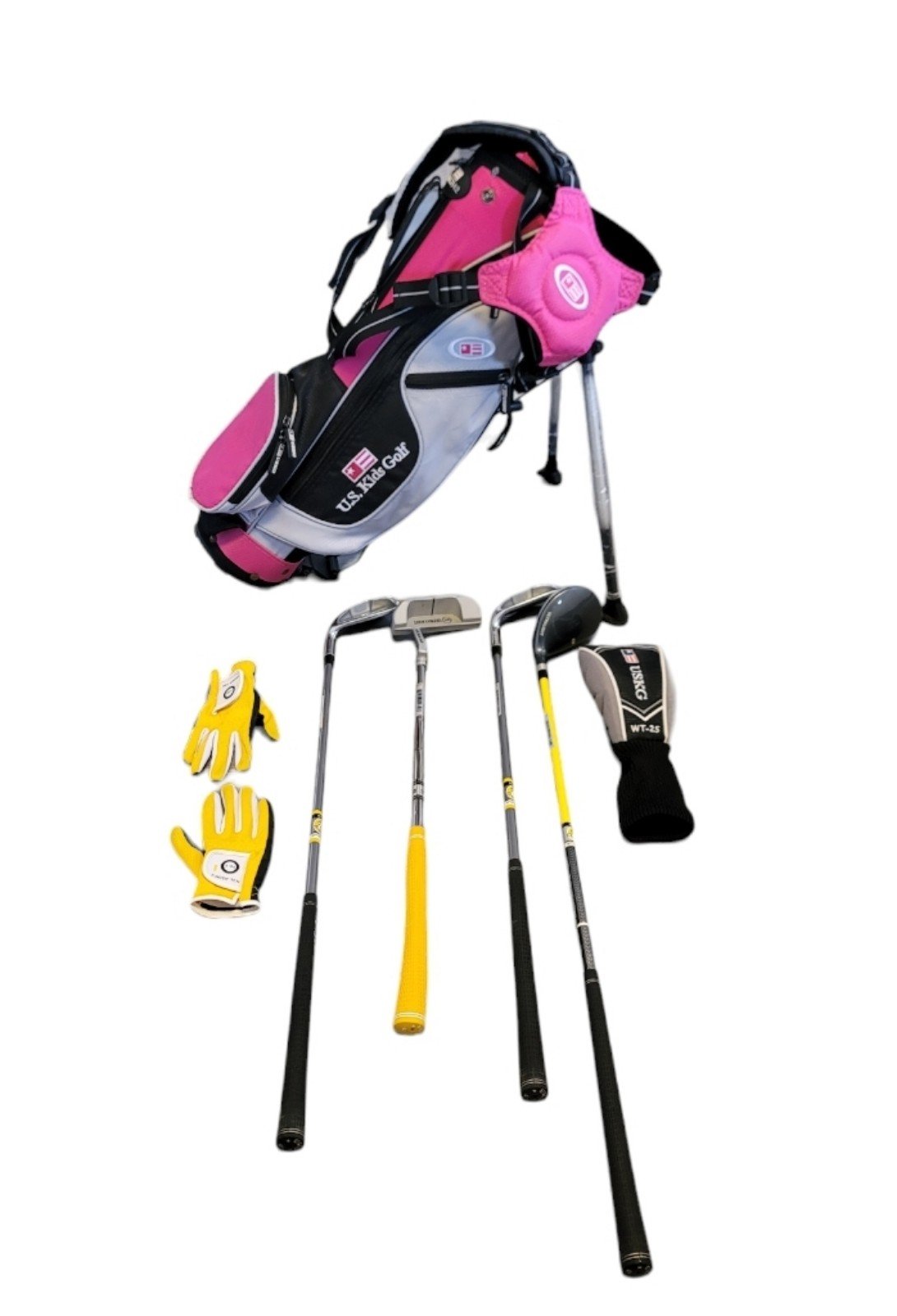 US Kids 42 Girl Junior Golf Stand Bag Pink White W/ Clubs And Gloves 5scPc2fBj