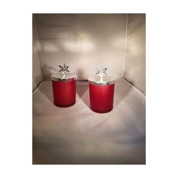 Red frosted candle silver plate snowflake lid 3BwZ2smVJ