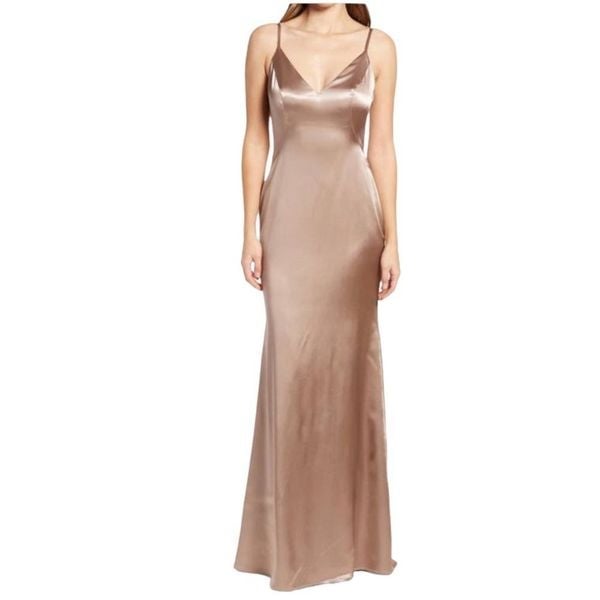 La Femme sheen V-neck Dress size 8 Nude NEW 5HoU35AAj