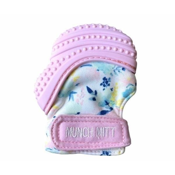 Baby Girls Munch Mitt Sensory Teething Easy On Mitten in Pink Floral Pattern as4XDzFUq