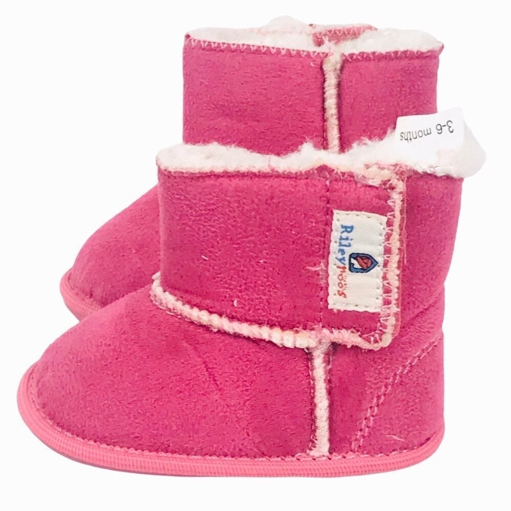 RILEYROOS CATERS IN HOT PINK SUEDE BOOTIES BABY WALKER BOOTS SIZE 3-6 MONTHS DMupxrhHC