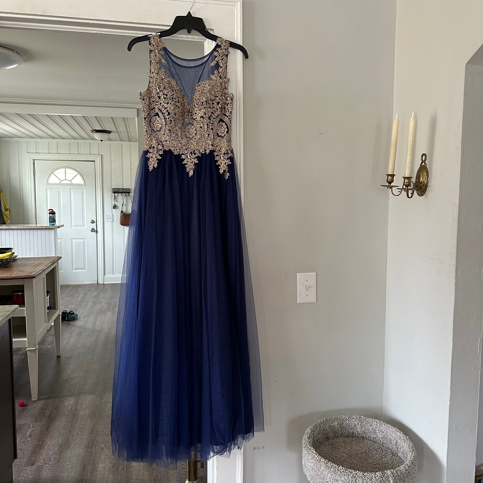 Navy and Gold Embellished Prom / Pageant Dress G85z9NHc