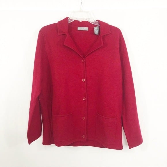 Kate Hill Wool Cardigan Sweater, Size Large Petite, Red