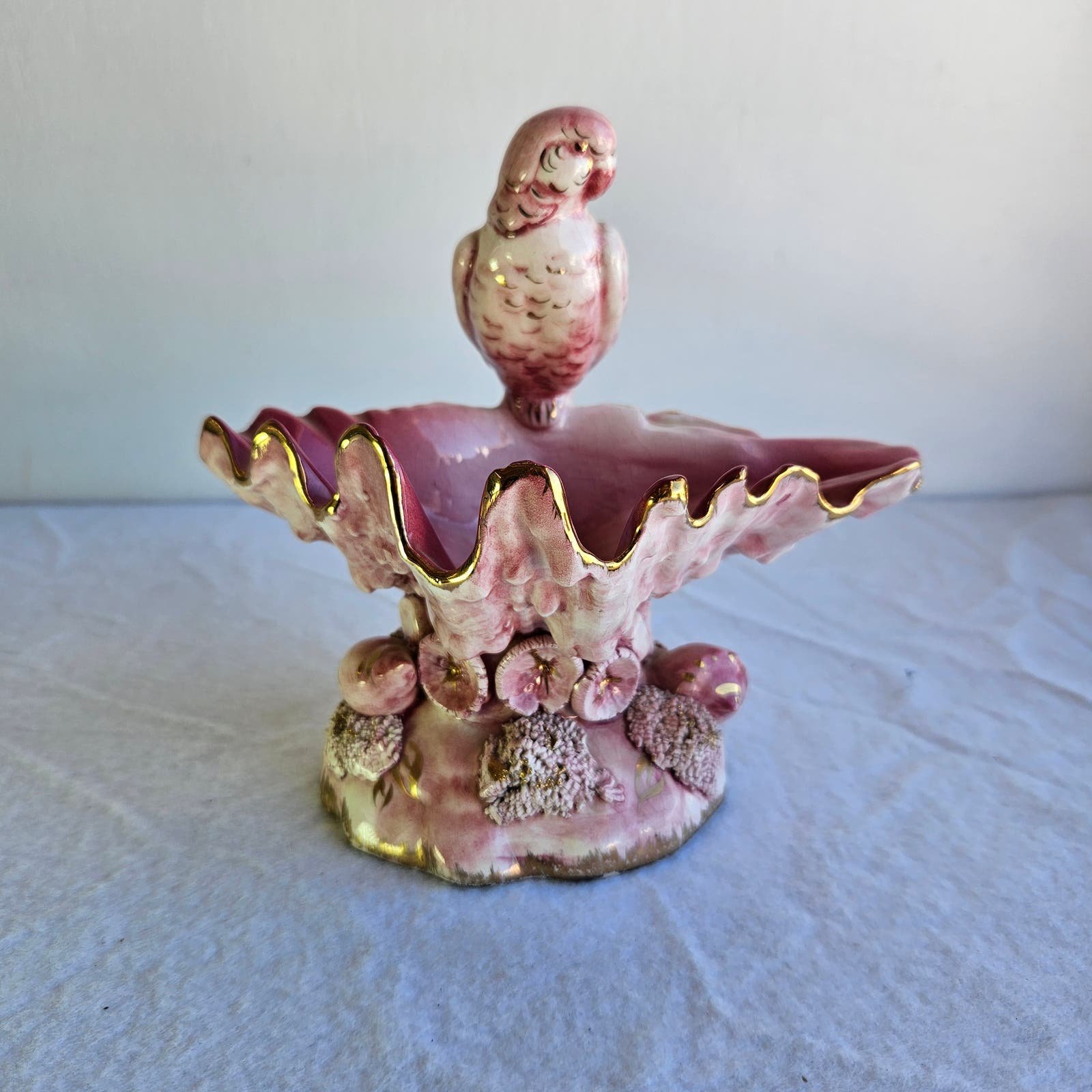 Vintage 1950´s Freeman Leidy Ceramic Parakeet Clamshell Dish, Read Description GeeNZ7Q9C