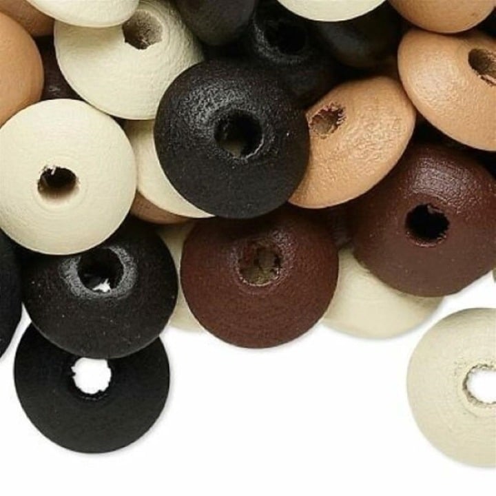 100 Brown Tan White Black Earth Tones 14x6mm Round Rondelle Wood Beads Wholesale eFhgBTRW7