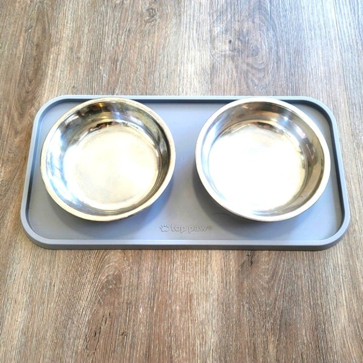 Double Cat/Dog Water/Food Bowls Detachable Blue Rubber 