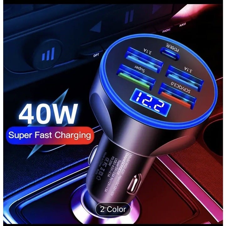 40 W Fast Charging 4 USB Connectivity Black Car Charger