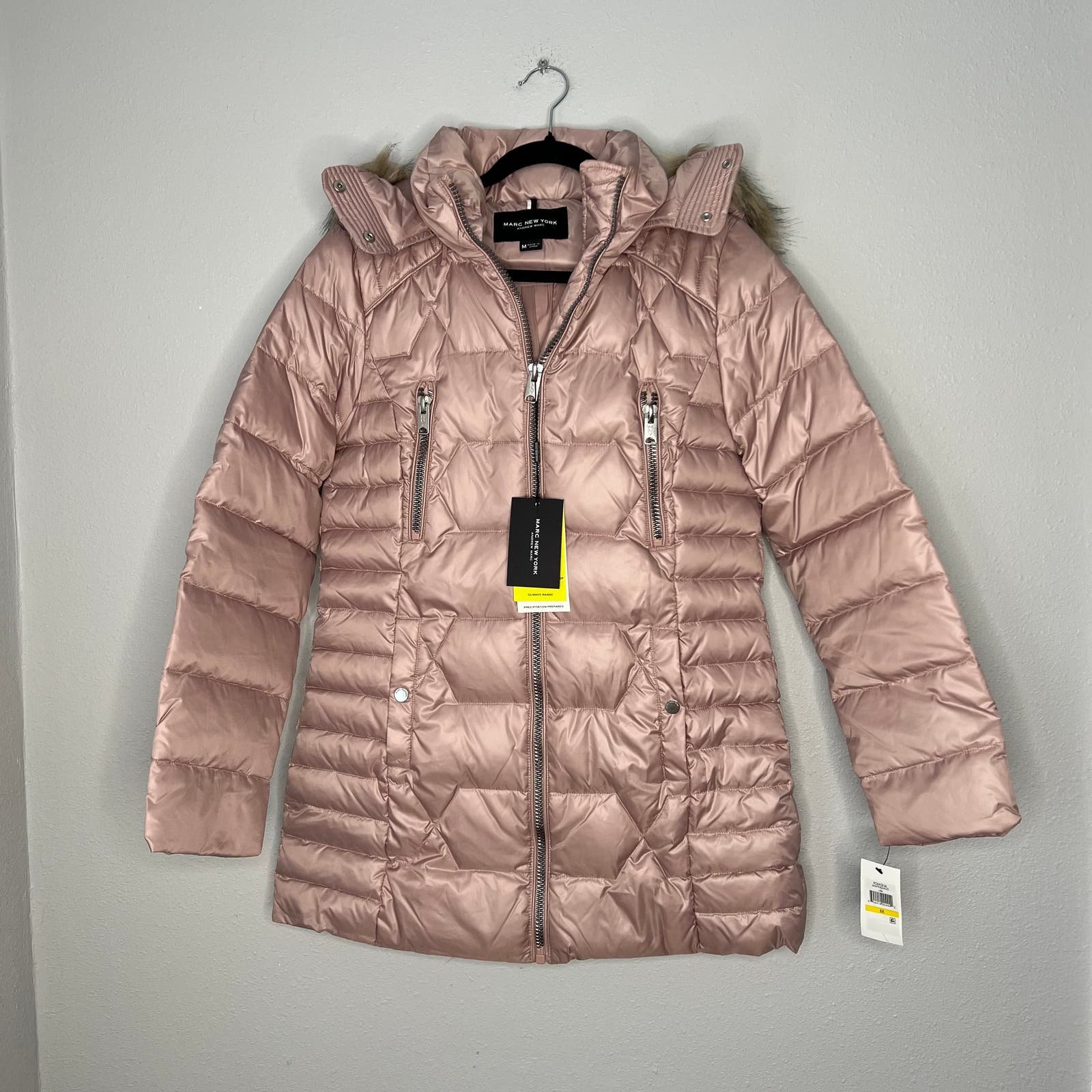 New Marc New York Pink Duck Down Full Zip Faux Fur Hooded Jacket Women´s Size M c7b5P24WQ