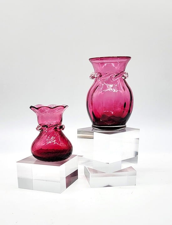 Pair Pilgrim Glass Handblown Cranberry Vintage Bud Vase