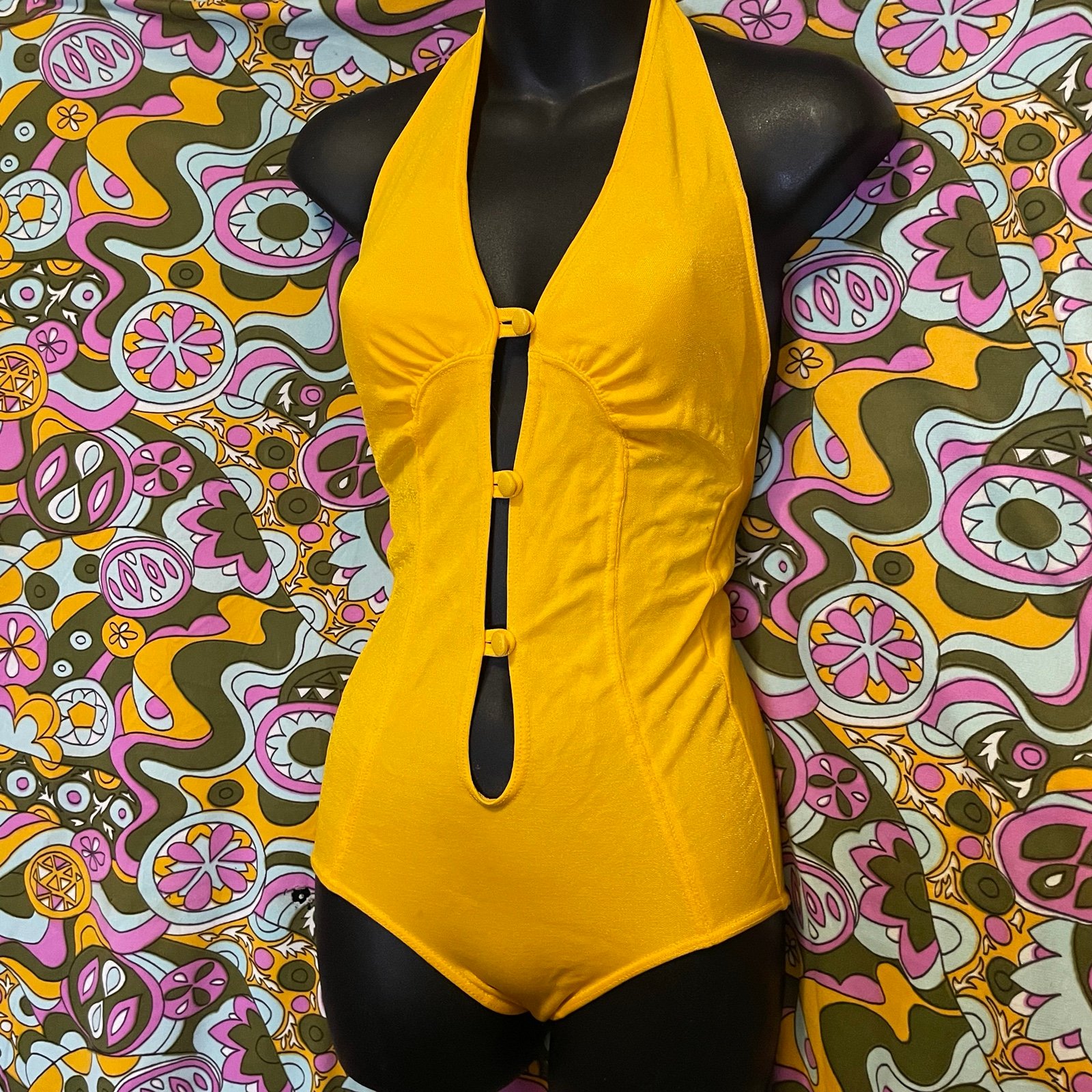 Vintage Mustard Yellow Swimsuit 1970s Funk Disco Groovy