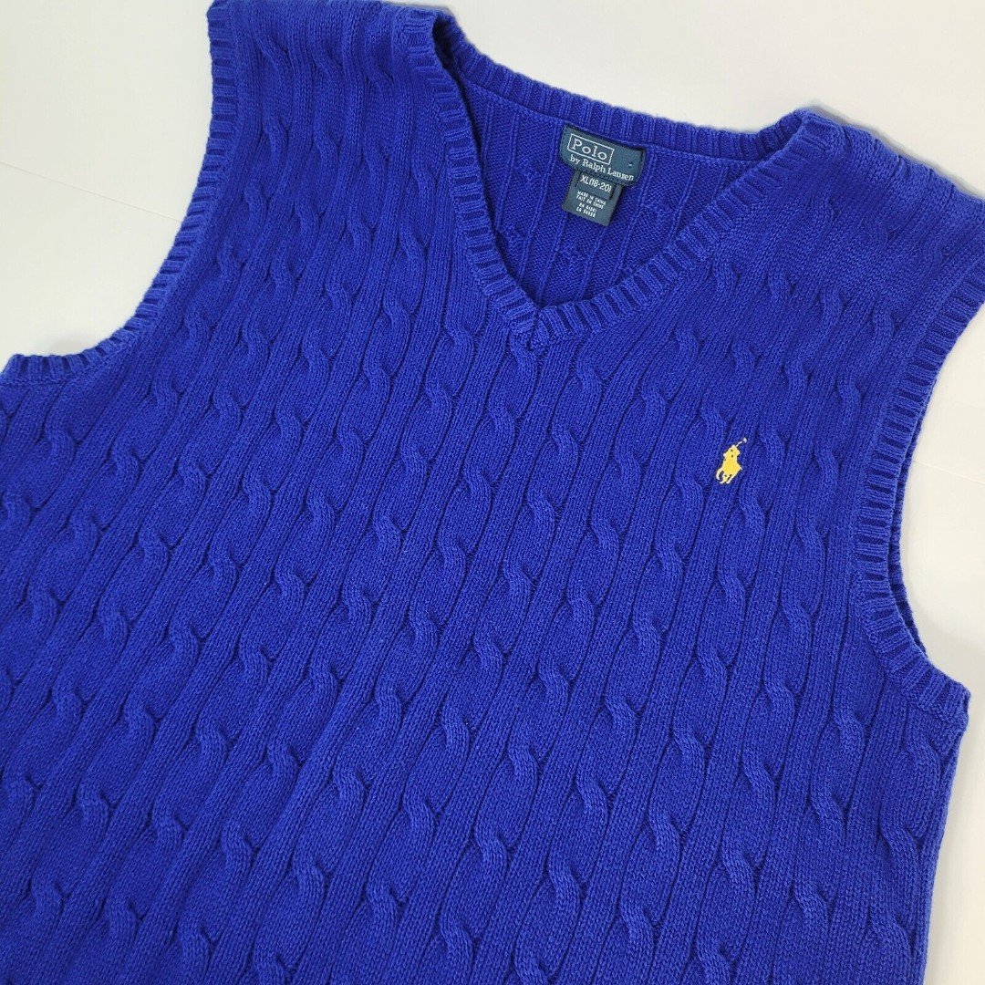 Polo by Ralph Lauren Blue Size XL X Large 18-20 Cable Knit Sweater Vest fB9XRlN77