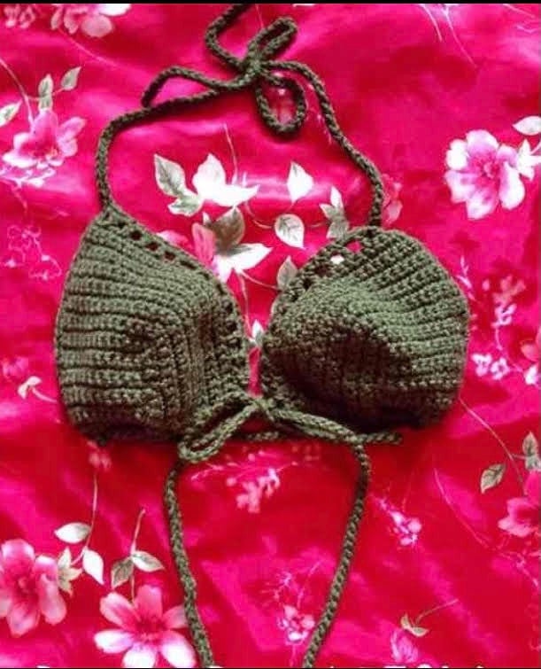 Crocheted Bikini Bow Top, color: Olive Green eTYOk0yLv