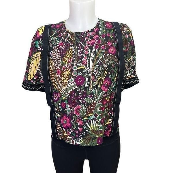 3.1 PHILLIP LIM Floral mixed Media Blouse with Studs on Sleeves size 4 dZLvVIrld