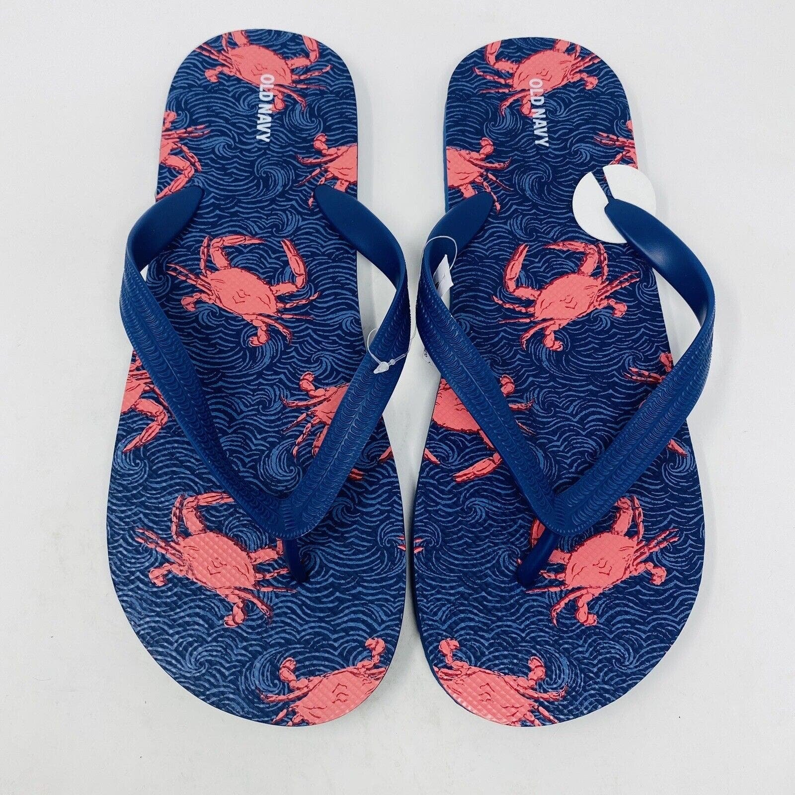 Old Navy Size 10 10.5 11 Sea Crab Print Flip Flops Thong Sandals Navy Blue Red bXIGn1OUF
