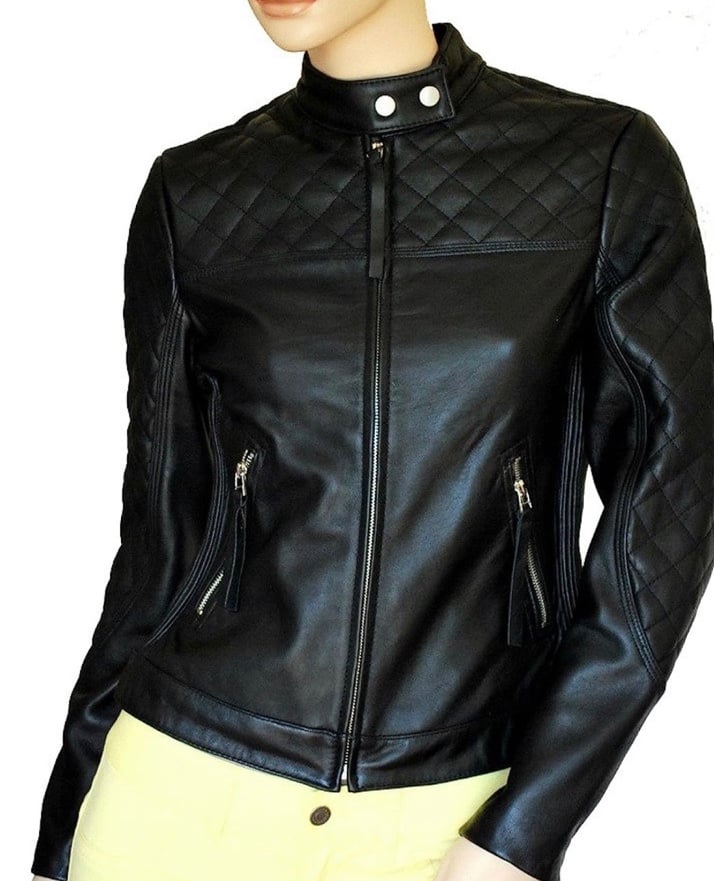 BAGATELLE Black Quilted Leather Jacket ADAVzXWBf