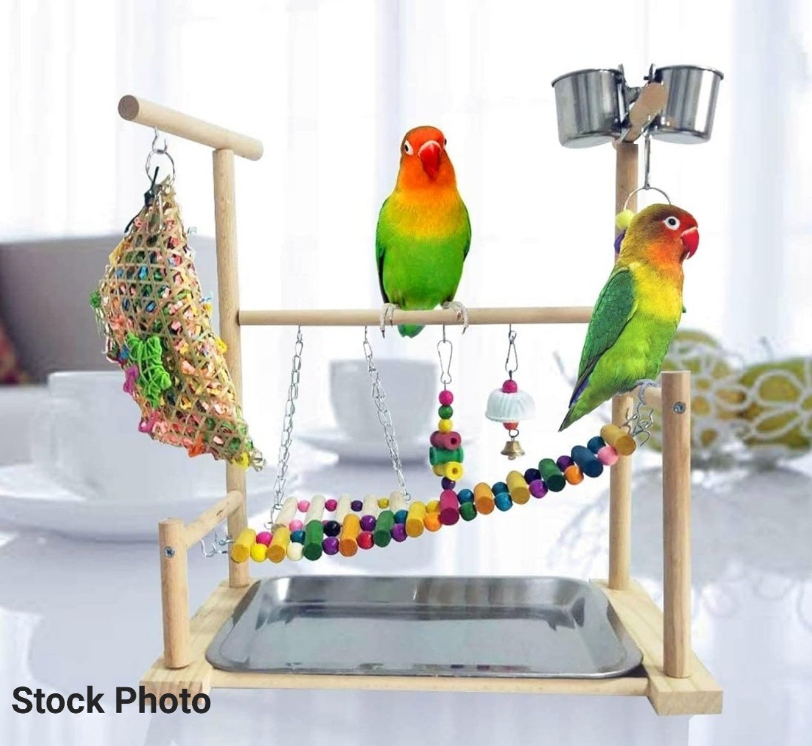 NIB Kathson Parrot Playground & Perch with Food Bowl Aj